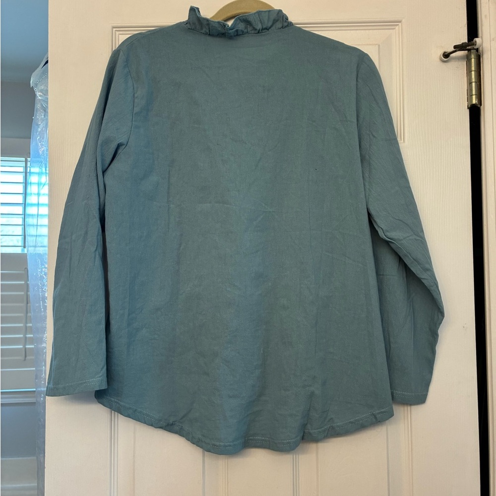 Blue Ruffled Women's Top - Picture 2 of 2